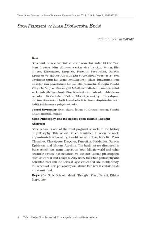 Stoa Felsefesi ve İslam Düşüncesine Etkisi